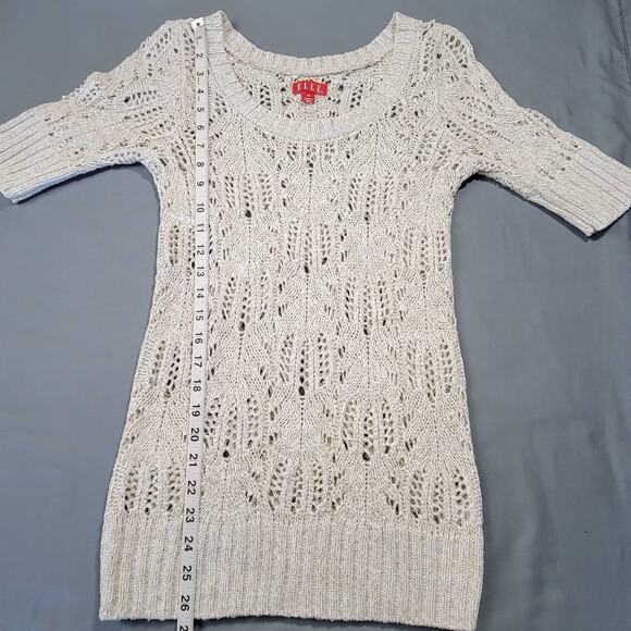 Elle Short Sleeve Scoop Neck Sweater Women's Size XS Tannish-Gray Loose Knit Top - Picture 6 of 9